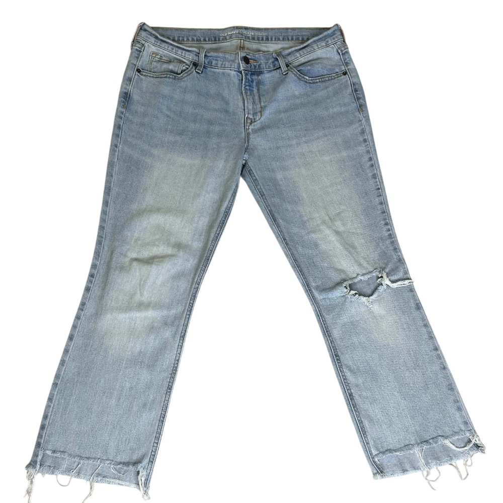Old Navy Mid-Rise Flare Jeans Light Wash Distressed Raw Hem Size 12 Regular